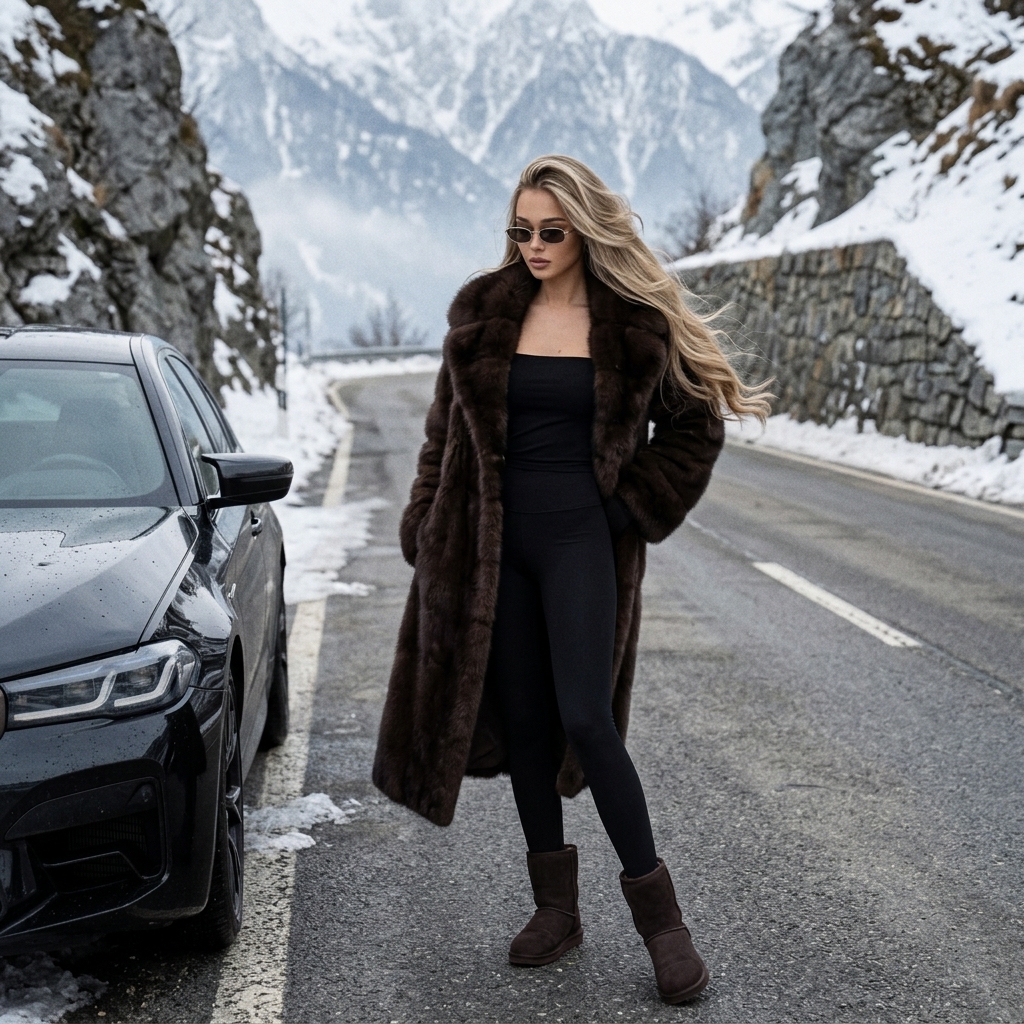 AI-фото: Вертикальное фото, снято на iPhone 17 Pro Max в RAW. Эстетика luxury winter fashion, реалистичная до...